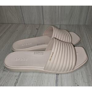 Crocs Women's Miami Slide Dew Size 6 Ribbed Cream Minimalist Summer Read